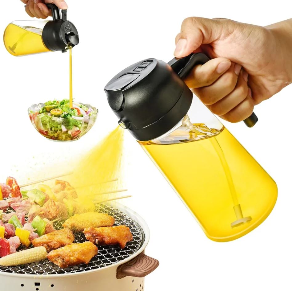 Ölsprüher für Die Küche, 500 ml Öl Sprühflasche, 2 in 1 Ölsprüher Kann Ölspray und Ausgießer zum Kochen