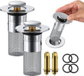 Set di 2 tappi per lavabo con raccoglicapelli, filtro di scarico pop-up in acciaio inox con cestello filtro rimovibile
