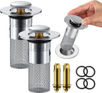 Set di 2 tappi per lavabo con raccoglicapelli, filtro di scarico pop-up in acciaio inox con cestello filtro rimovibile