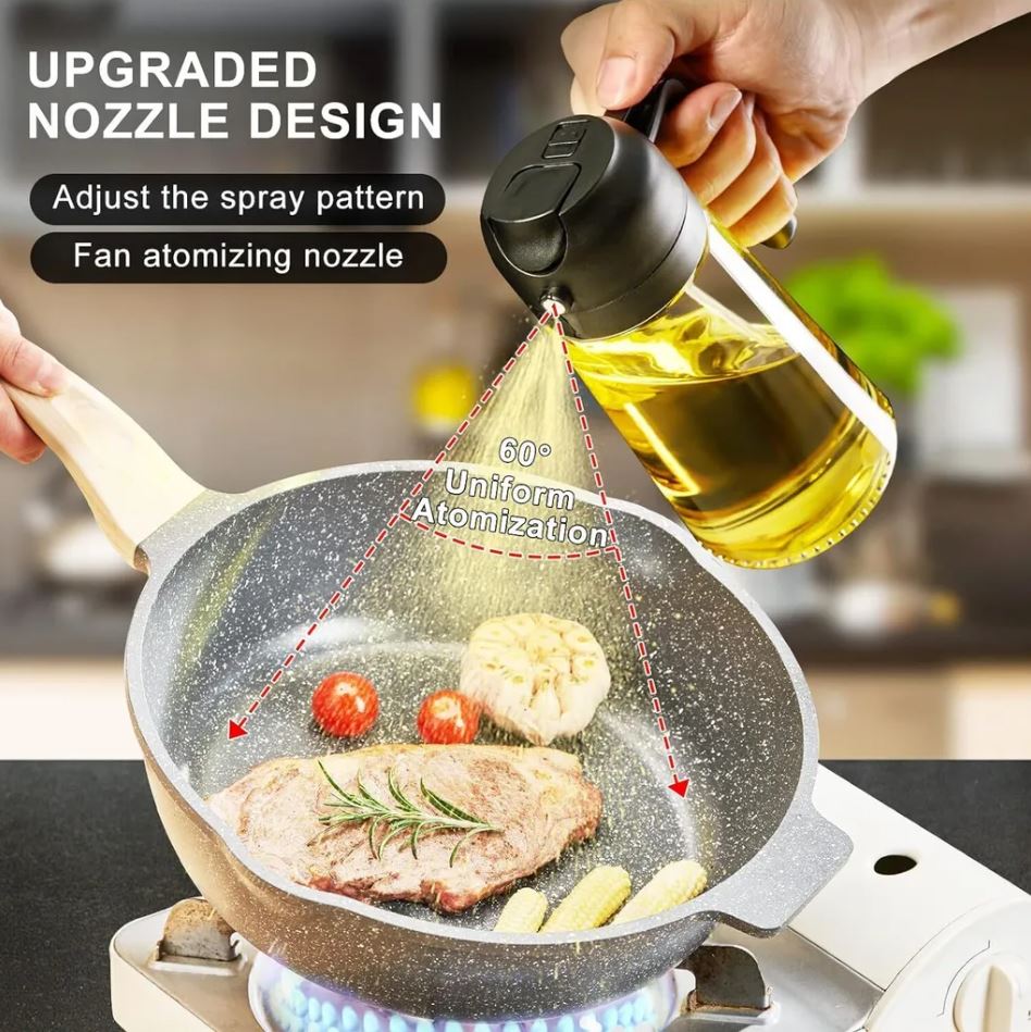 Ölsprüher für Die Küche, 500 ml Öl Sprühflasche, 2 in 1 Ölsprüher Kann Ölspray und Ausgießer zum Kochen