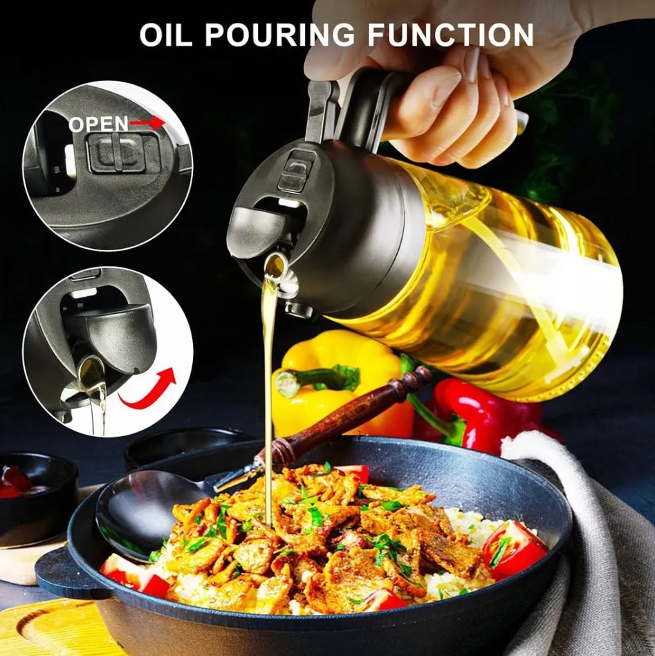 Ölsprüher für Die Küche, 500 ml Öl Sprühflasche, 2 in 1 Ölsprüher Kann Ölspray und Ausgießer zum Kochen
