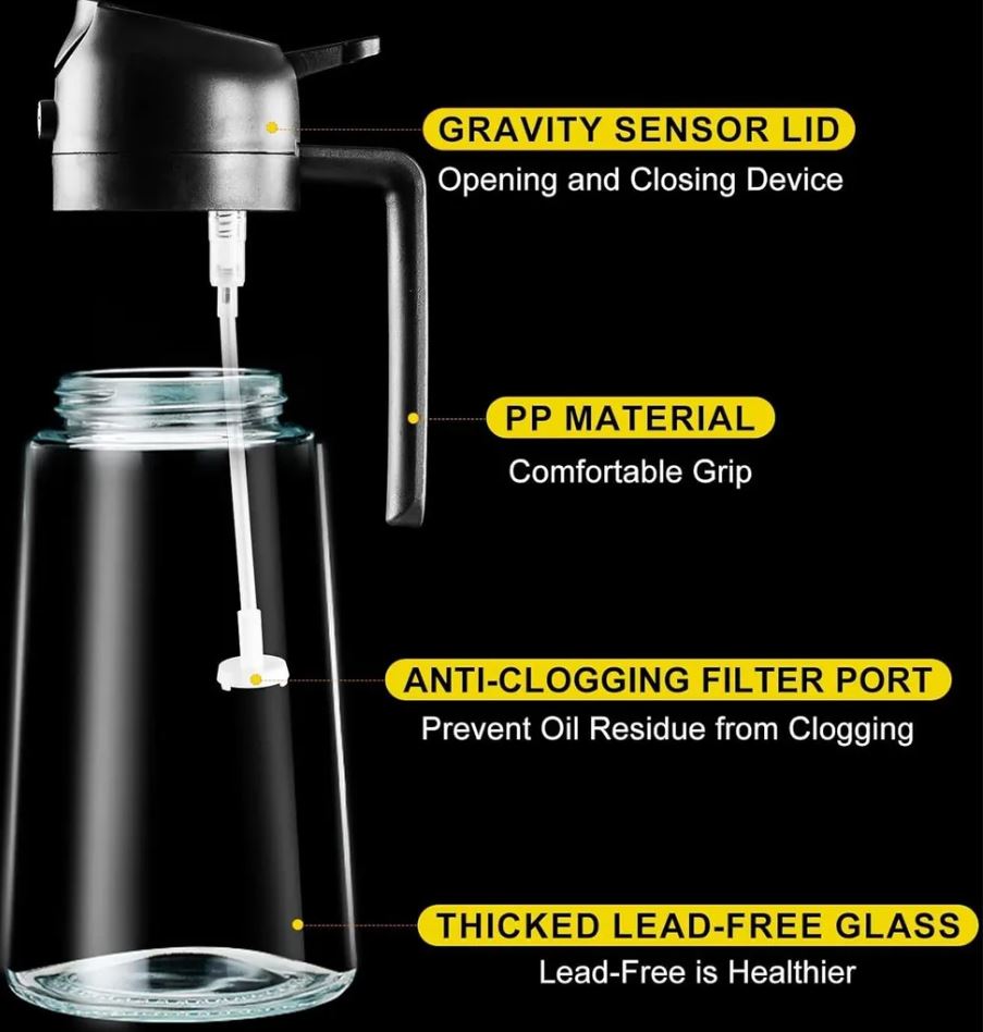 Ölsprüher für Die Küche, 500 ml Öl Sprühflasche, 2 in 1 Ölsprüher Kann Ölspray und Ausgießer zum Kochen